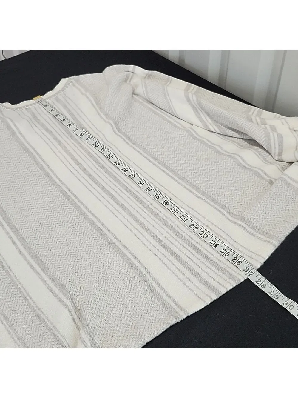 Minnie Rose Womens Cotton Cashmere Shawl Poncho Gray Off White Striped One Size